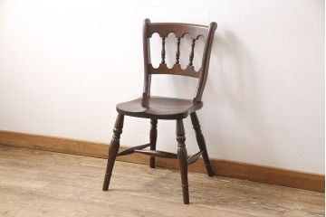 中古　松本民芸家具　#49型A　背もたれの美しいデザインが印象的なワイコムチェア(ダイニングチェア、椅子、板座チェア)(R-053581)