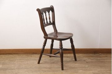 中古　松本民芸家具　#49型A　背もたれの美しいデザインが印象的なワイコムチェア(ダイニングチェア、椅子、板座チェア)(R-053581)