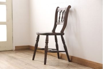 中古　松本民芸家具　#49型A　背もたれの美しいデザインが印象的なワイコムチェア(ダイニングチェア、椅子、板座チェア)(R-053581)