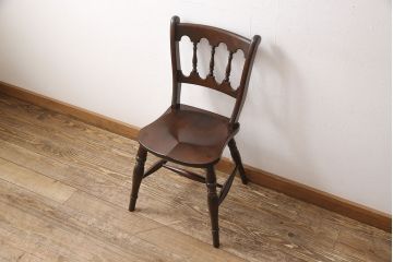中古　松本民芸家具　#49型A　背もたれの美しいデザインが印象的なワイコムチェア(ダイニングチェア、椅子、板座チェア)(R-053581)