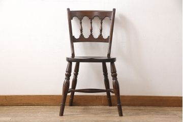 中古　松本民芸家具　#49型A　背もたれの美しいデザインが印象的なワイコムチェア(ダイニングチェア、椅子、板座チェア)(R-053582)