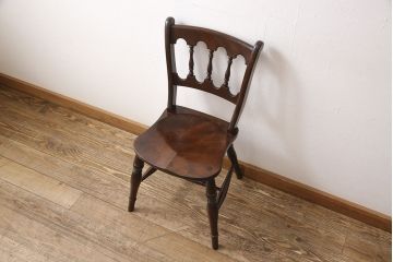 中古　松本民芸家具　#49型A　背もたれの美しいデザインが印象的なワイコムチェア(ダイニングチェア、椅子、板座チェア)(R-053582)