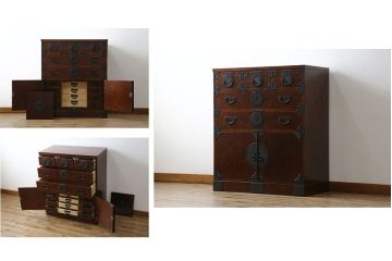 中古　超美品　岩谷堂箪笥　引き出し17杯　収納力抜群!金具のデザインがおしゃれで和モダンな空間におすすめの収納箪笥(チェスト)(R-053592)