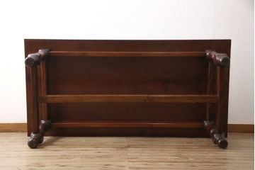 中古　美品　国産民芸家具　天板ケヤキ材(欅)　挽き物の脚が気品を感じさせるダイニングテーブル(食卓、4人掛け、6人掛け、8人掛け)(R-053606)