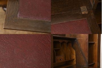 イギリスアンティーク　オーク材　デスクとキャビネットが一体となった便利なサイドバイサイド(ライティングビューロー、ブックケース、デスク、机、在宅ワーク、在宅用ワークデスク)(R-053611)