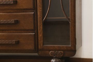 イギリスアンティーク　オーク材　デスクとキャビネットが一体となった便利なサイドバイサイド(ライティングビューロー、ブックケース、デスク、机、在宅ワーク、在宅用ワークデスク)(R-053611)