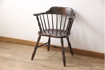 中古　松本民芸家具　#91型　落ち着きのある空間を演出するキャプテンチェア(アームチェア、板座チェア、椅子、ダイニングチェア)(R-053614)
