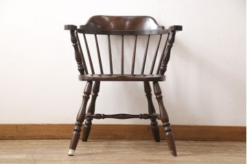中古　松本民芸家具　#91型　落ち着きのある空間を演出するキャプテンチェア(アームチェア、板座チェア、椅子、ダイニングチェア)(R-053615)