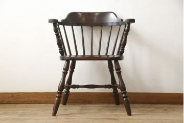 中古　松本民芸家具　#91型　落ち着きのある空間を演出するキャプテンチェア(アームチェア、板座チェア、椅子、ダイニングチェア)(R-053616)