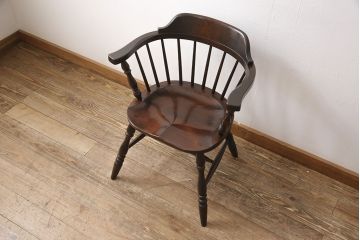 中古　松本民芸家具　#91型　落ち着きのある空間を演出するキャプテンチェア(アームチェア、板座チェア、椅子、ダイニングチェア)(R-053617)