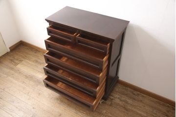 中古　民芸家具　高山式　シックな色合いが和モダンなお部屋にもぴったりなチェスト(松本民芸家具)(引き出し、サイドチェスト)(R-053623)