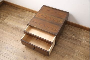 中古　美品　民芸家具　総ケヤキ材　シンプルなデザインで取り入れやすいサイドチェスト(松本民芸家具)(引き出し、センターテーブル、ローテーブル)(R-053652)