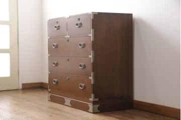 中古　美品　国産　銀色の金具が渋い総桐箪笥(桐たんす、収納タンス、衣装箪笥、チェスト)(R-053660)