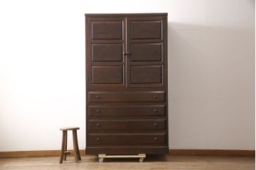 中古　美品　民芸家具　収納力抜群のシックな衣装タンス(松本民芸家具)(着物箪笥、洋服タンス、収納タンス)(R-053661)
