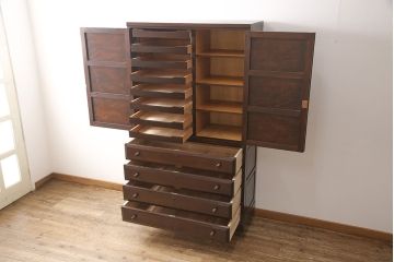 中古　美品　民芸家具　収納力抜群のシックな衣装タンス(松本民芸家具)(着物箪笥、洋服タンス、収納タンス)(R-053661)