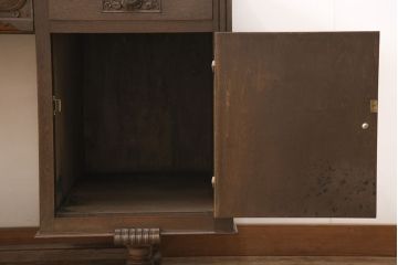 和製ビンテージ　神戸洋家具　細やかな彫刻など凝ったつくりが魅力的なデスク(両袖机、在宅ワーク、在宅用ワークデスク、ヴィンテージ)(R-053664)