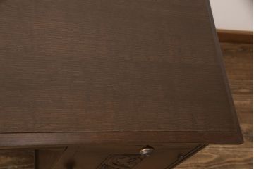 和製ビンテージ　神戸洋家具　細やかな彫刻など凝ったつくりが魅力的なデスク(両袖机、在宅ワーク、在宅用ワークデスク、ヴィンテージ)(R-053664)