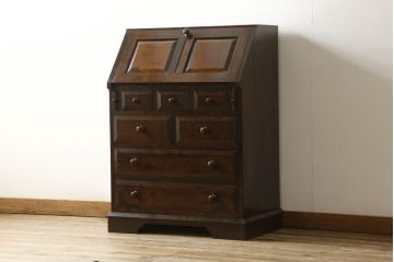 中古　松本民芸家具　収納力たっぷり!シックな佇まいのライティングビューロー(簿記机、在宅ワーク、在宅用ワークデスク、チェスト)(R-053694)