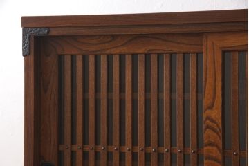 中古　美品　岩谷堂箪笥　No.96　雪国　格子戸が魅力的な茶箪笥(定価約62万円)(食器棚、茶棚、茶タンス、収納棚)(R-053696)