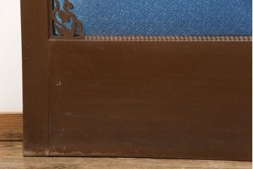 和製アンティーク　奇跡の逸品!　大判青色ガラスがインパクト抜群のガラス戸2枚セット(建具、引き戸)(R-053715)