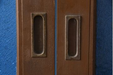 和製アンティーク　奇跡の逸品!　大判青色ガラスがインパクト抜群のガラス戸2枚セット(建具、引き戸)(R-053715)