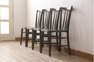 中古　松本民芸家具　220F型　シックな佇まいが魅力的なチェア4脚セット(ダイニングチェア、板座チェア)(R-053718)