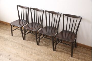 中古　松本民芸家具　220F型　シックな佇まいが魅力的なチェア4脚セット(ダイニングチェア、板座チェア)(R-053718)