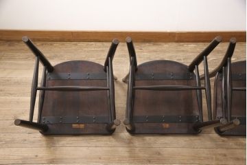 中古　松本民芸家具　220F型　シックな佇まいが魅力的なチェア4脚セット(ダイニングチェア、板座チェア)(R-053718)