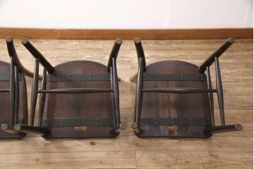 中古　松本民芸家具　220F型　シックな佇まいが魅力的なチェア4脚セット(ダイニングチェア、板座チェア)(R-053718)