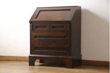 中古　美品　松本民芸家具　スタイリッシュなデザインが美しいライティングビューロー(机、在宅ワーク、在宅用ワークデスク、引き出し、チェスト)(R-053725)