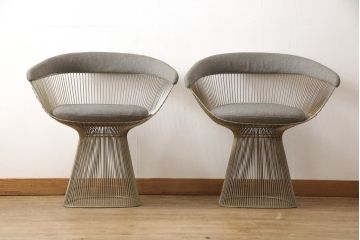 希少!　名作ビンテージ　Knoll(ノル)社製　ウォーレン・プラットナー　シンプルモダンなサイドチェア2脚セット(ワイヤーチェア、ラウンジチェア)(R-053728)