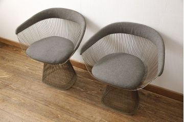 希少!　名作ビンテージ　Knoll(ノル)社製　ウォーレン・プラットナー　シンプルモダンなサイドチェア2脚セット(ワイヤーチェア、ラウンジチェア)(R-053728)