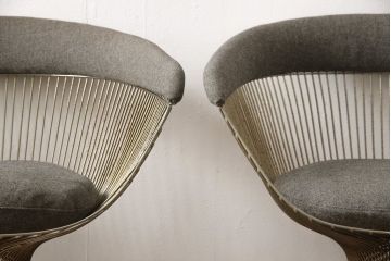 希少!　名作ビンテージ　Knoll(ノル)社製　ウォーレン・プラットナー　シンプルモダンなサイドチェア2脚セット(ワイヤーチェア、ラウンジチェア)(R-053729)