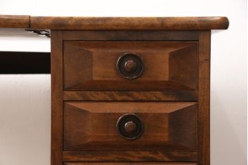 中古　美品　九州民芸家具　カバ材　コンパクトさが魅力的な折り畳み天板デスク(机、在宅ワーク、在宅用テーブル、作業台、サイドチェスト)(R-053765)