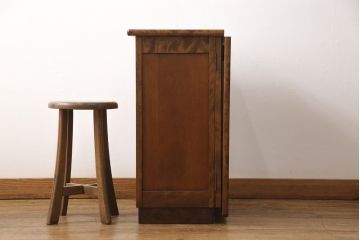 中古　美品　九州民芸家具　カバ材　コンパクトさが魅力的な折り畳み天板デスク(机、在宅ワーク、在宅用テーブル、作業台、サイドチェスト)(R-053765)