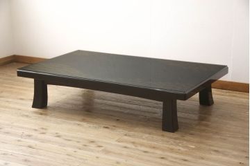中古　輪島塗り　沈金師　福光満穂作　ガラス天板付き　繊細な図柄が美しい座卓(ローテーブル、センターテーブル)(定価約135万円)(R-053770)