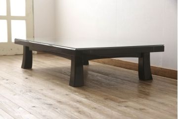 中古　輪島塗り　沈金師　福光満穂作　ガラス天板付き　繊細な図柄が美しい座卓(ローテーブル、センターテーブル)(定価約135万円)(R-053770)