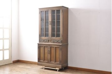 和製ビンテージ　神戸洋家具　ナラ材　品のある佇まいが美しい食器棚(キャビネット、収納棚、戸棚、ヴィンテージ)(R-053773)