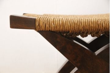 中古　松本民芸家具　ラッシ座面(い草)　ケヤキ材　和モダンな空間づくりにぴったりな、222鞍型スツール(椅子、チェア)(R-053792)