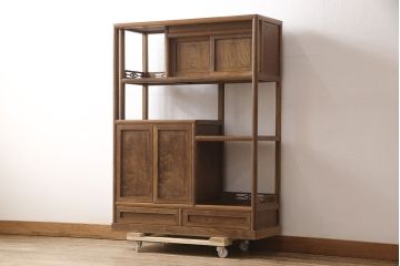 和製ビンテージ　希少!　指物工芸家具　本桑材　上質な和の空間づくりにおすすめの飾り棚(茶棚、戸棚、収納棚、ヴィンテージ)(R-053801)