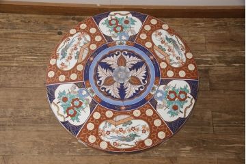 中古　美品　有田焼(伊万里焼)　細やかな絵柄と鮮やかな色づかいが美しいテーブル&イスセット(定価約150万円)(ラウンドテーブル、チェア、椅子)(R-053813)
