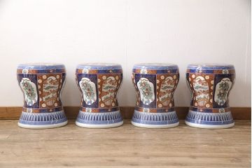 中古　美品　有田焼(伊万里焼)　細やかな絵柄と鮮やかな色づかいが美しいテーブル&イスセット(定価約150万円)(ラウンドテーブル、チェア、椅子)(R-053813)