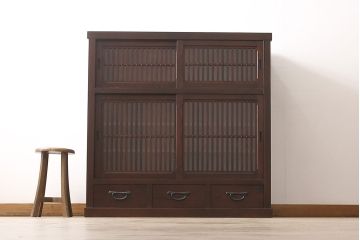 中古　美品　栗材　上質な和の空間にぴったりな水屋箪笥(食器棚、茶箪笥、戸棚、収納棚)(R-053831)