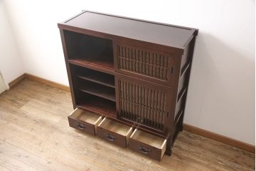 中古　美品　栗材　上質な和の空間にぴったりな水屋箪笥(食器棚、茶箪笥、戸棚、収納棚)(R-053831)