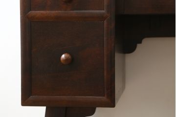 中古　美品　松本民芸家具　西洋アンティークのような雰囲気を感じさせる、丸型一面鏡のドレッサー(鏡台、ミラー)(定価約43万円)(R-053900)