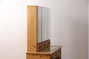 中古　美品　シャルドネ(CHARDONNAY)　CRIVILLE(クリビーレ)　パイン材　木の温かみを感じられるドレッサー+スツールセット(鏡台、ミラー、椅子)(R-053931)