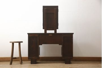 中古　美品　松本民芸家具　シックな色合いと直線的なデザインが美しい309型三面鏡(ドレッサー、鏡台)(R-053947)