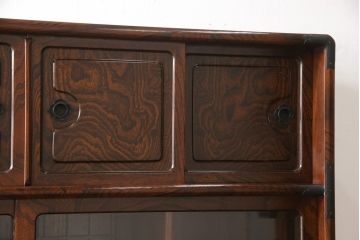 中古　美品　仙台門間屋　重厚感のある佇まいが上質な和の空間づくりにぴったりな2段重ね茶箪笥(定価約70万円)(仙台箪笥、茶棚、戸棚、収納棚)(R-053961)