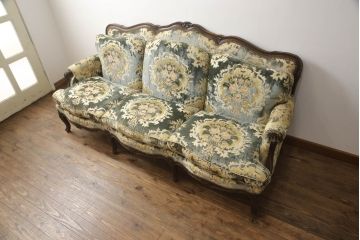 中古　特注品　カリモク家具(karimoku)　domani(ドマーニ)　Louis(ルイ)XVシリーズ　エレガントな空間づくりにおすすめの三人掛けソファ(3人掛け、3P)(定価約130万円)(R-053969)