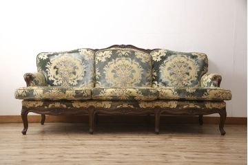 張替え費込み!! 中古　特注品　カリモク家具(karimoku)　domani(ドマーニ)　Louis(ルイ)XVシリーズ　エレガントな空間づくりにおすすめの三人掛けソファ(3人掛け、3P)(定価約130万円)(R-053970)